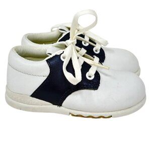 Stride Rite Toddler Boys White & Navy Leather Saddle Shoes Size 4 1/2M